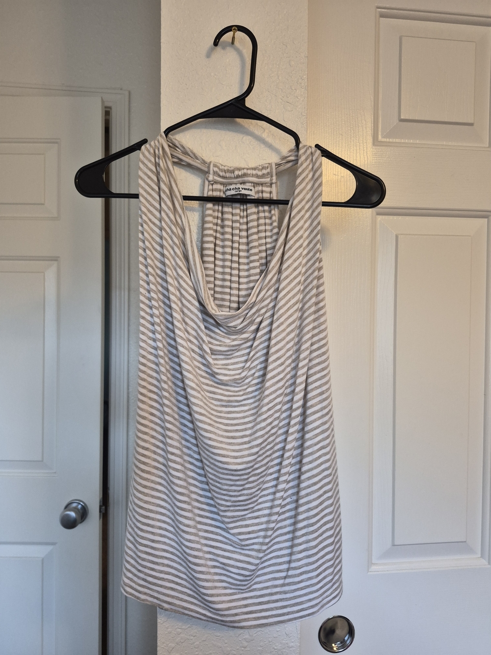 cha cha vente Beige & White Striped Cowl Neck Tank Dress